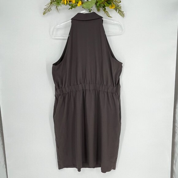 Prologue Sleeveless Dress Pockets Size XL Brown Collard Zip Up Drawstring Waist - Picture 5 of 12
